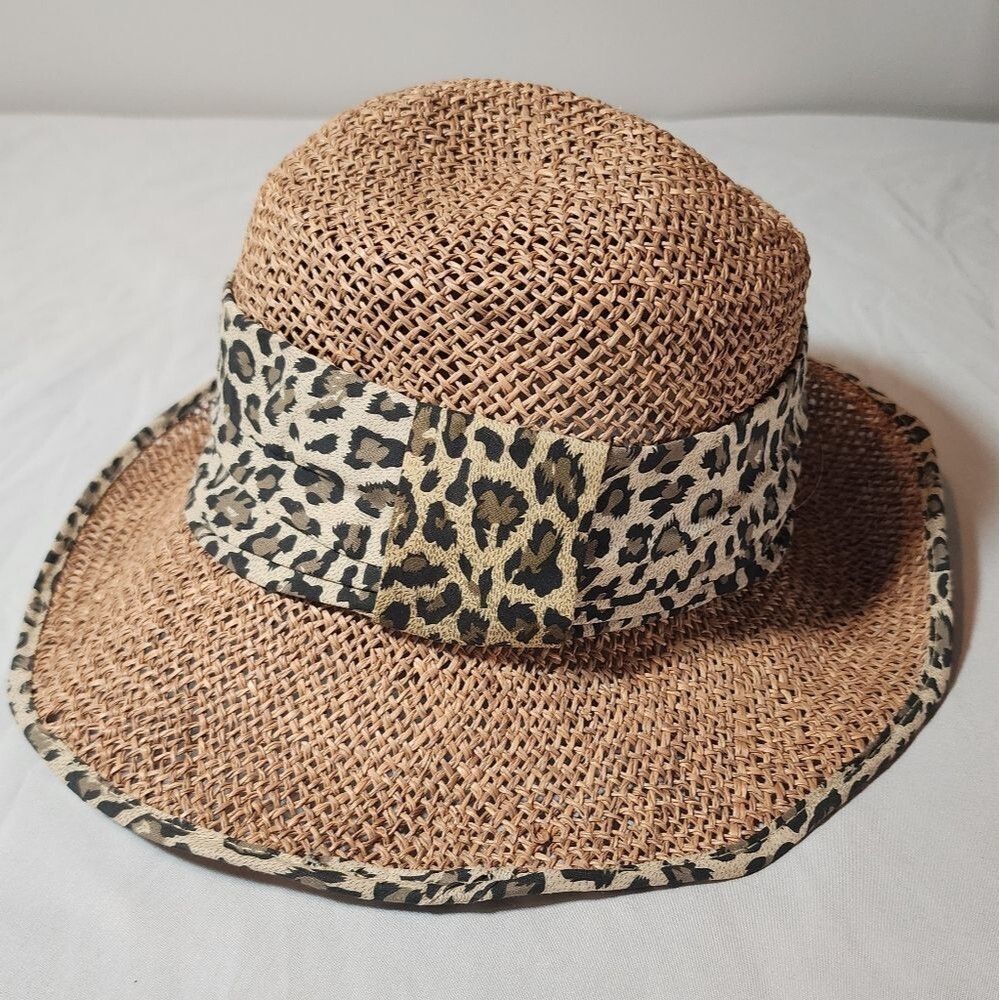 Vintage Leopard Print Band Straw Hat